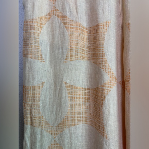 Joie Pastel Melon Orange Retro Floral 100% Linen Wide Leg T Crop Pants L - Picture 5 of 8